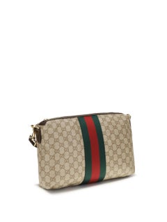 Gucci GG Coated Canvas with Web Stripe Shoulder Bag — Beige