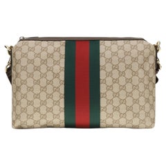 Gucci GG Coated Canvas with Web Stripe Shoulder Bag — Beige