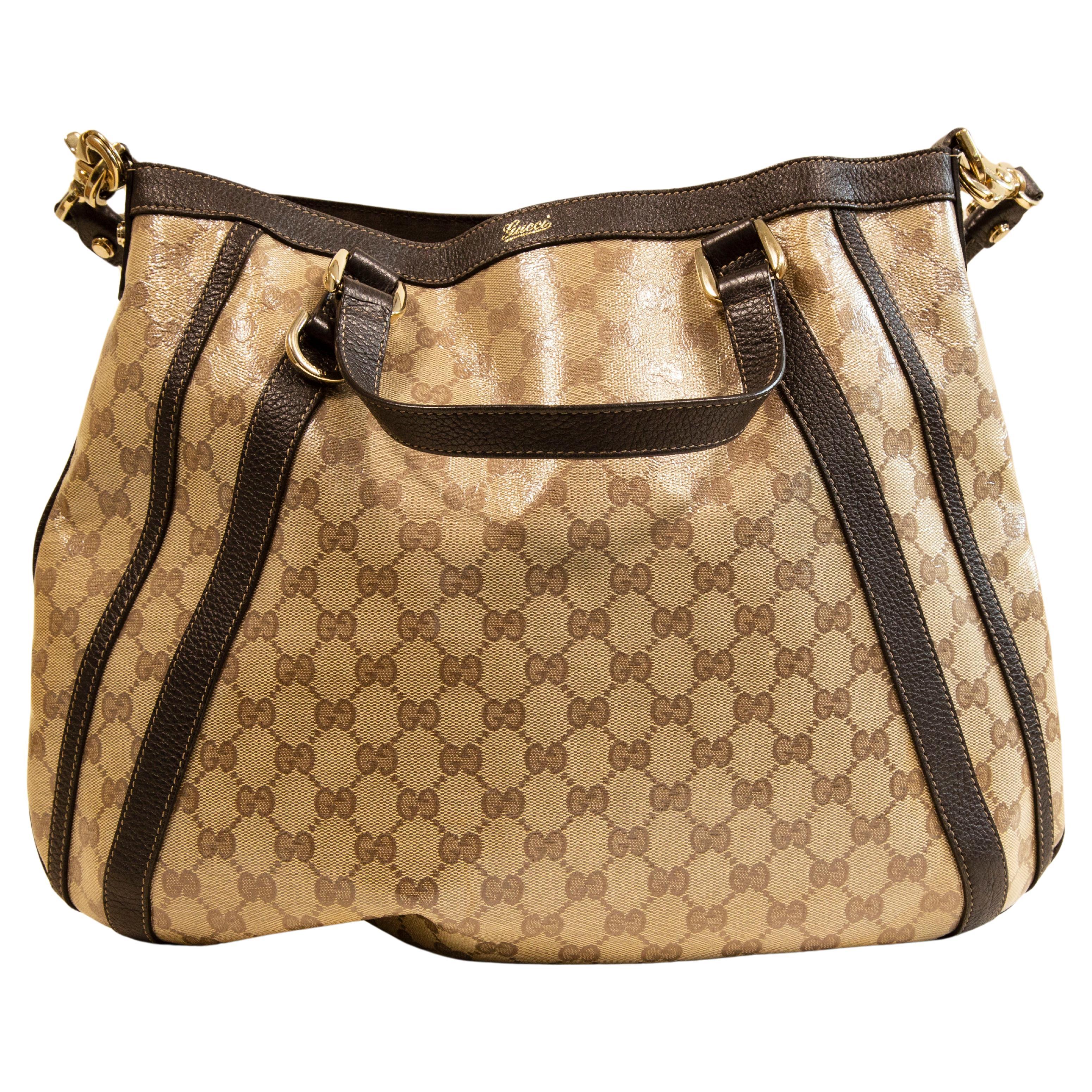 Gucci GG Crystal Canvas Abbey D- Ring Convertible Tote Shoulder Bag 2-Way Bag