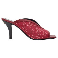 Gucci GG Crystal Embellished Cherry Fabric Sandal Heels EU 34.5