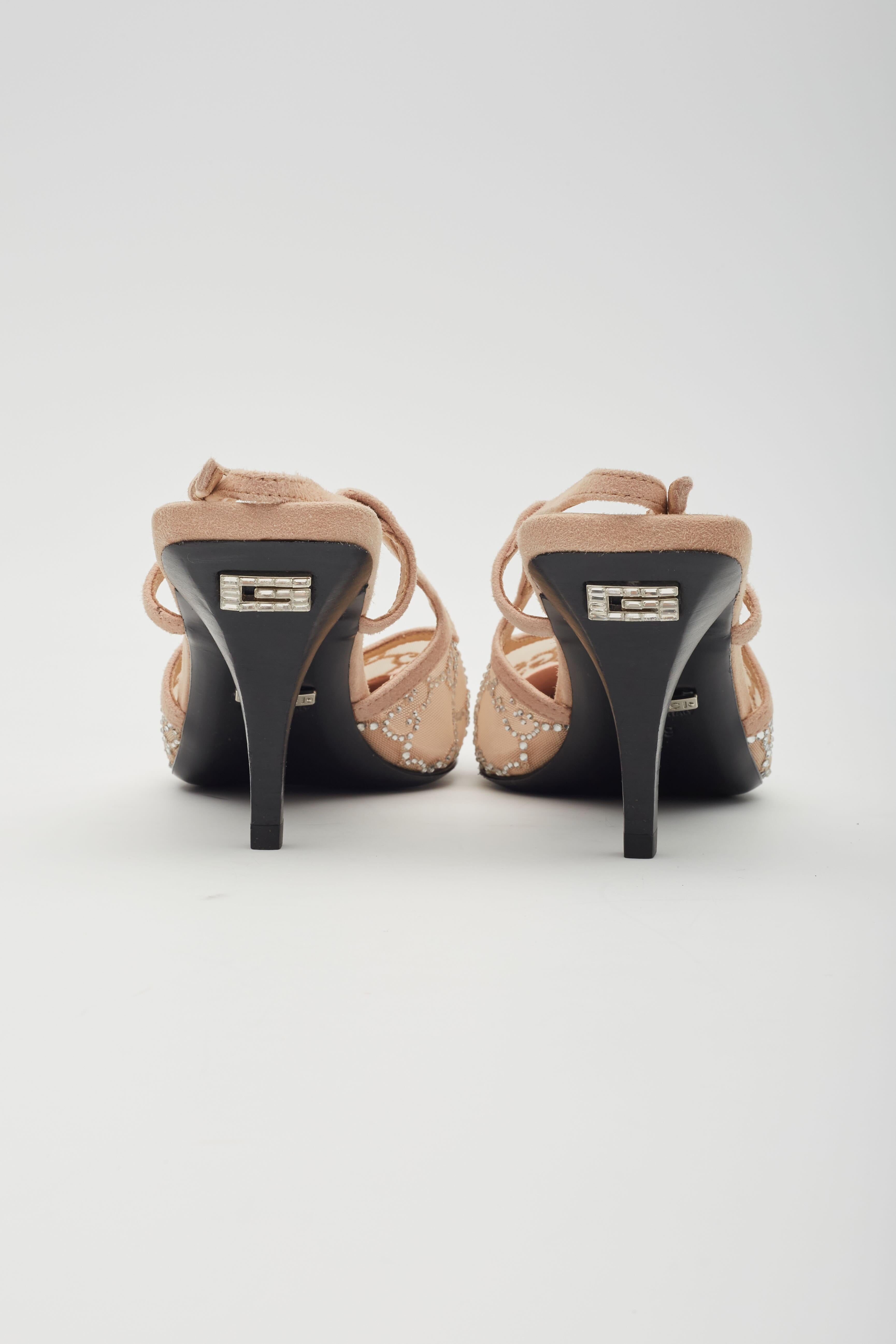 Gucci GG Malla Adornada con Cristales Zapatos de tacón Slingback Beige EU 38 2