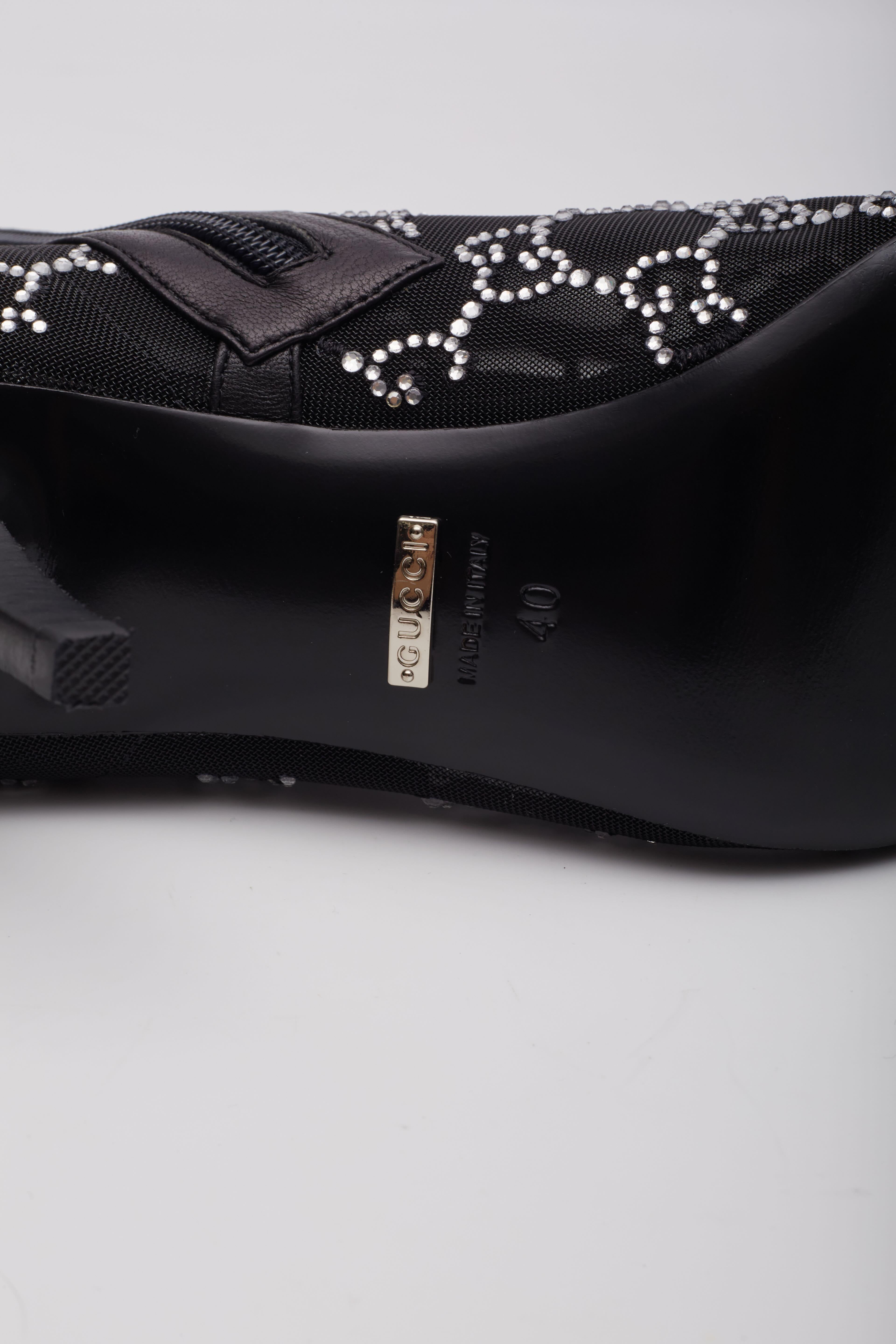 Gucci GG Crystal Embellished Mesh Black Ankle Boots EU 39 For Sale 3