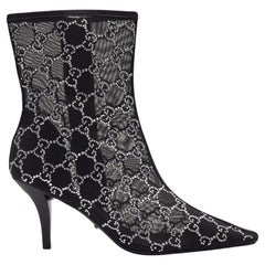 Gucci GG Crystal Embellished Mesh Black Ankle Boots EU 39