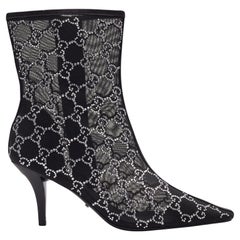 Gucci GG Crystal Embellished Mesh Black Ankle Boots EU 40
