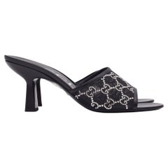 Gucci GG Crystal Embellished Mesh Black Sandal Heels (EU 42)