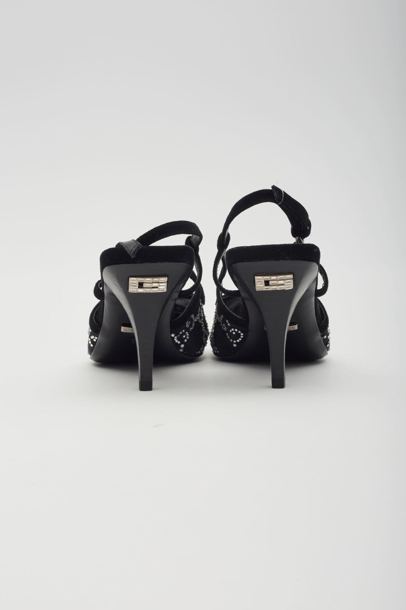Gucci GG Crystal Embellished Mesh Black Slingback Heels EU 37 1