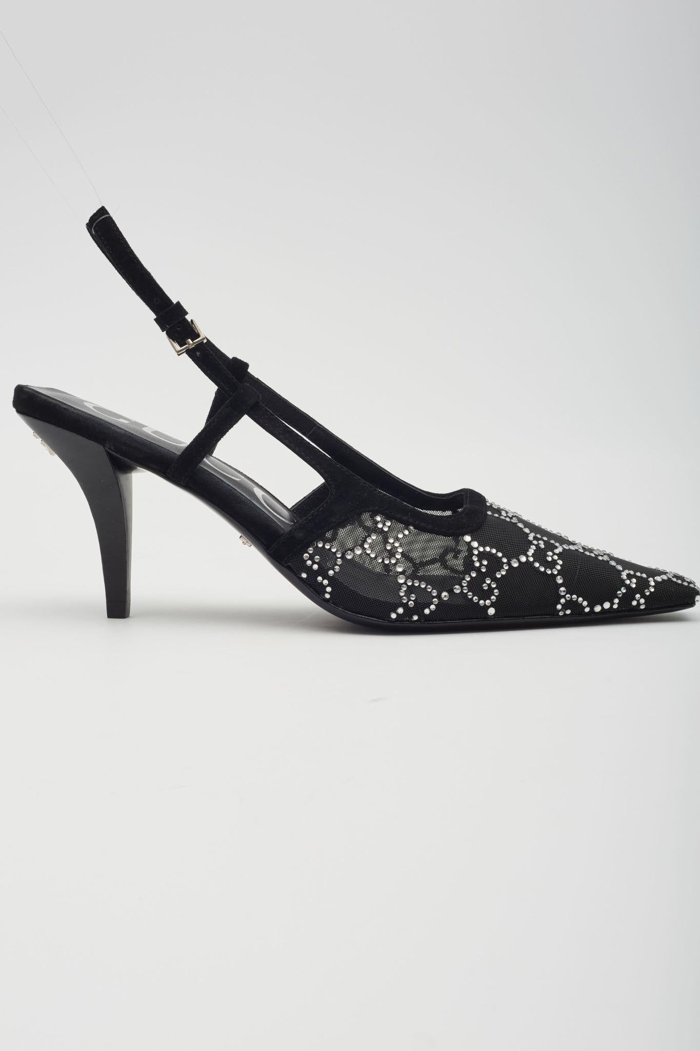 Gucci GG Crystal Embellished Mesh Black Slingback Heels EU 37 3