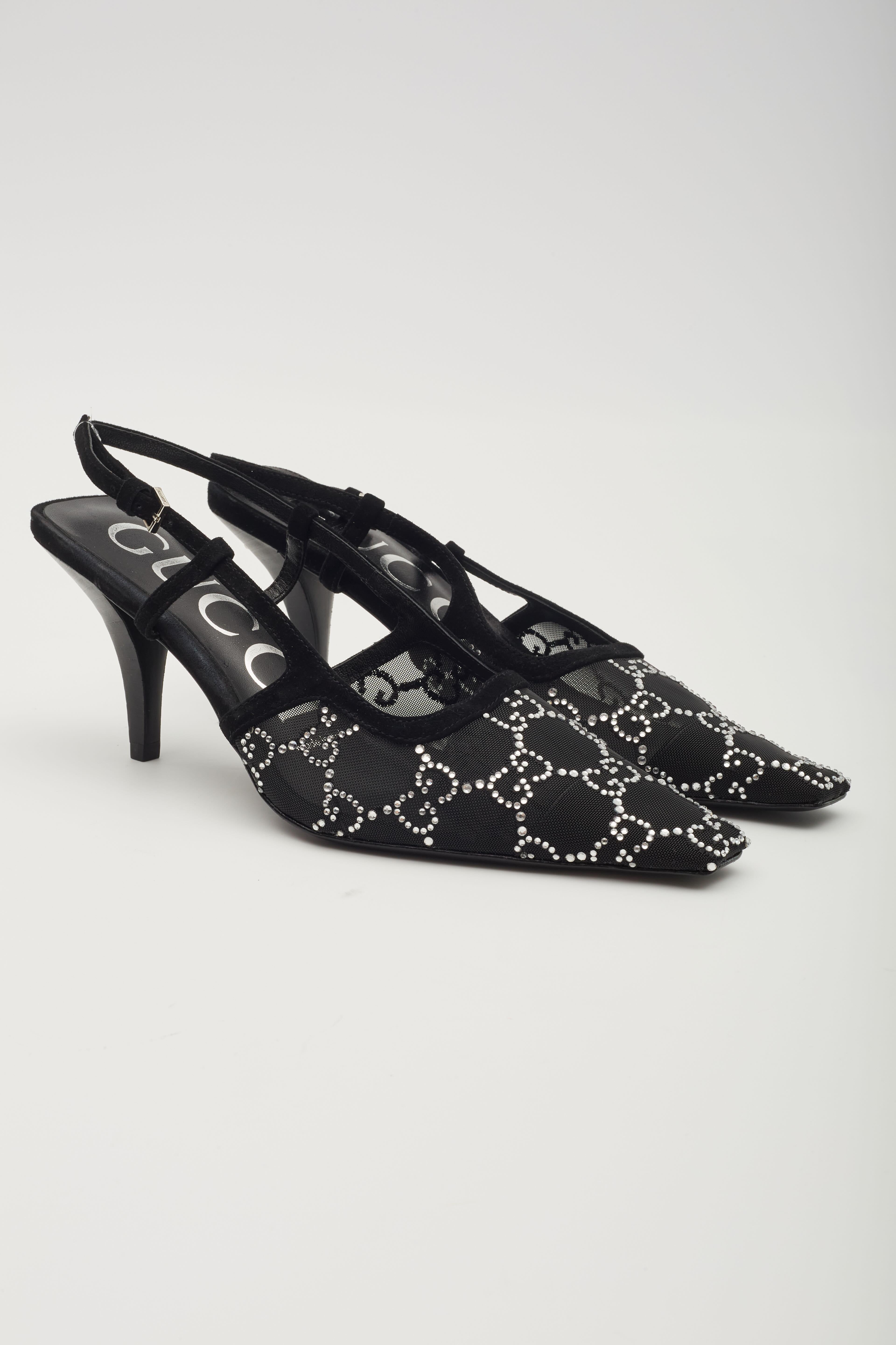 Color: black
Material: mesh with crystals
Made in Italy

Heel Height: 75 mm / 3”
Condition: New. Tied on.
Comes with: Dust bag
Outlet.

EU 38