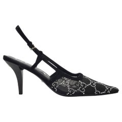 Schwarze Gucci GG Heels mit Kristallverzierung aus Mesh und schwarzem Slingback EU 38