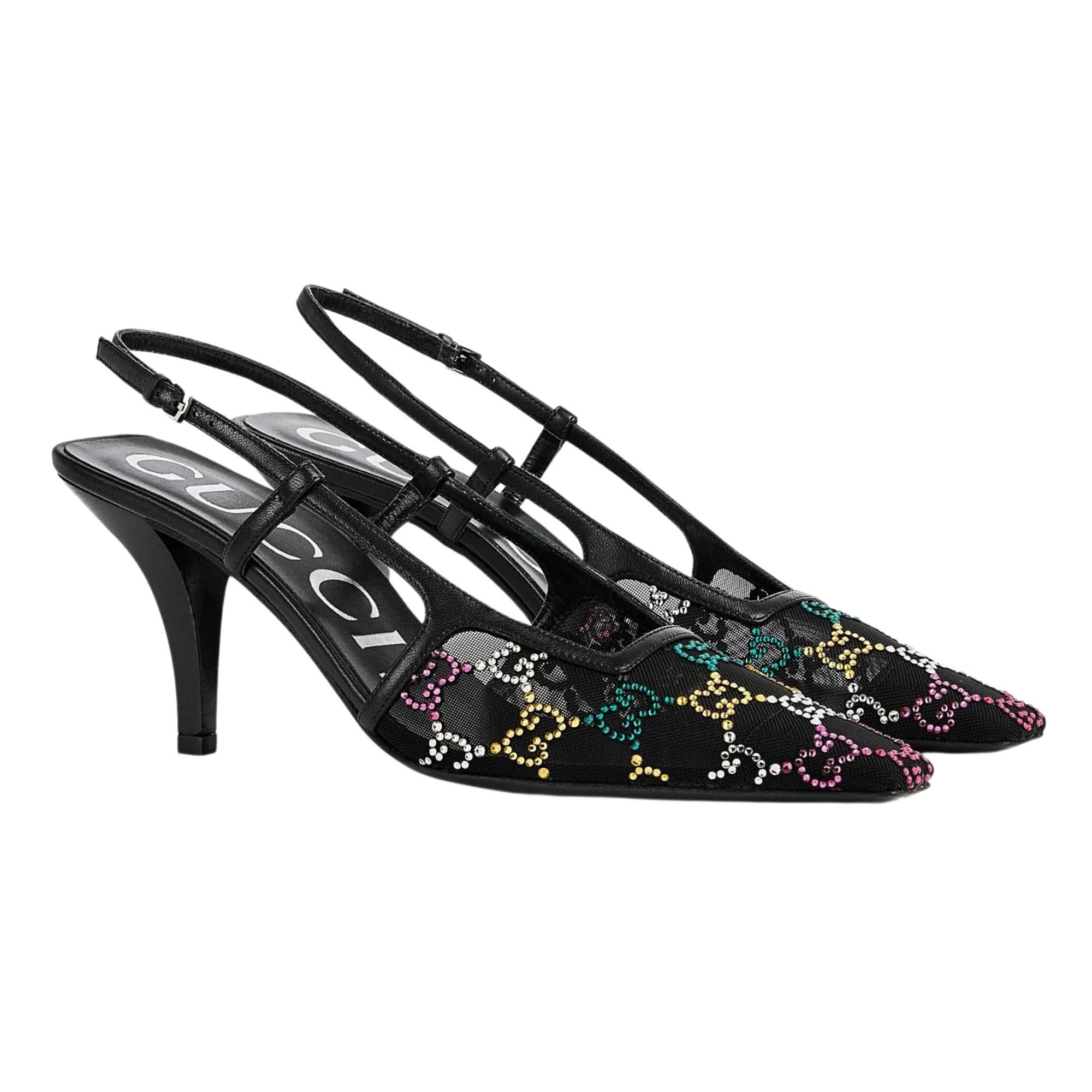 Color: Black with multicoloured crystals outlet
Material: Mesh with crystal embellishments

Size: EU 39
Heel Height: 75 mm / 3”
Made in Italy

Condition: Excellent.
Comes with: Dust bag

EU 39