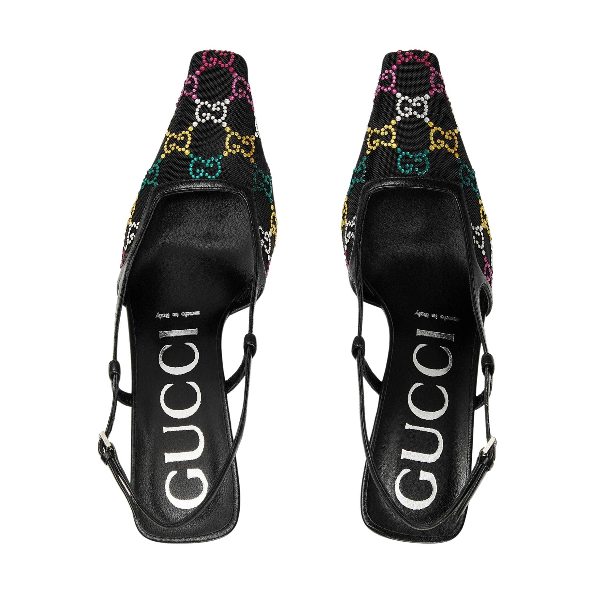Gucci GG Crystal Embellished Mesh Black Slingback Heels (EU 39) In Excellent Condition For Sale In Montreal, Quebec