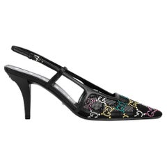 Gucci GG Crystal Embellished Mesh Black Slingback Heels (EU 39)