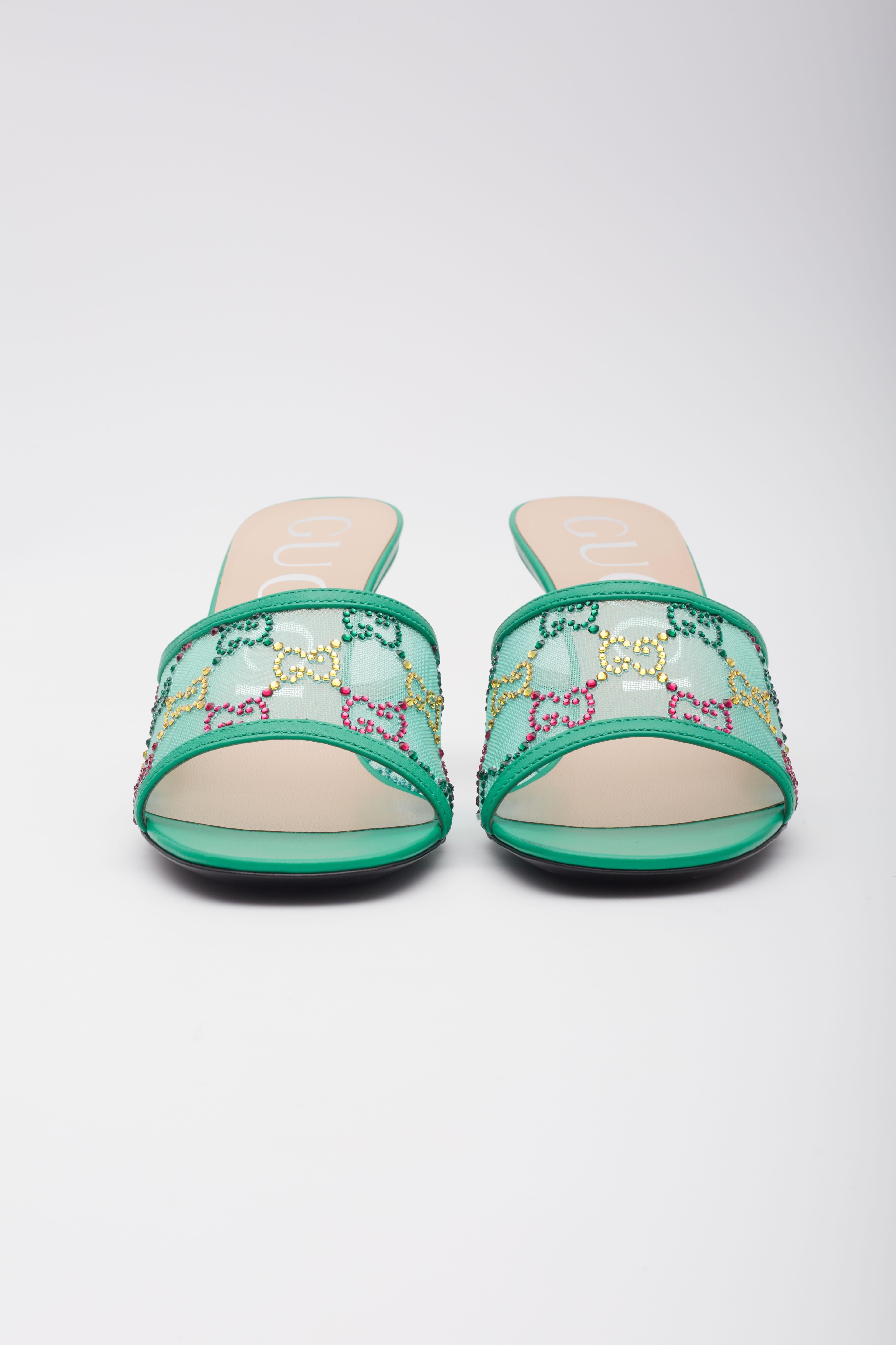 Gucci GG Cristal Embellished Malla Charlott Sandalia Tacones EU 39.5 en Excelente estado para la venta en Montreal, Quebec