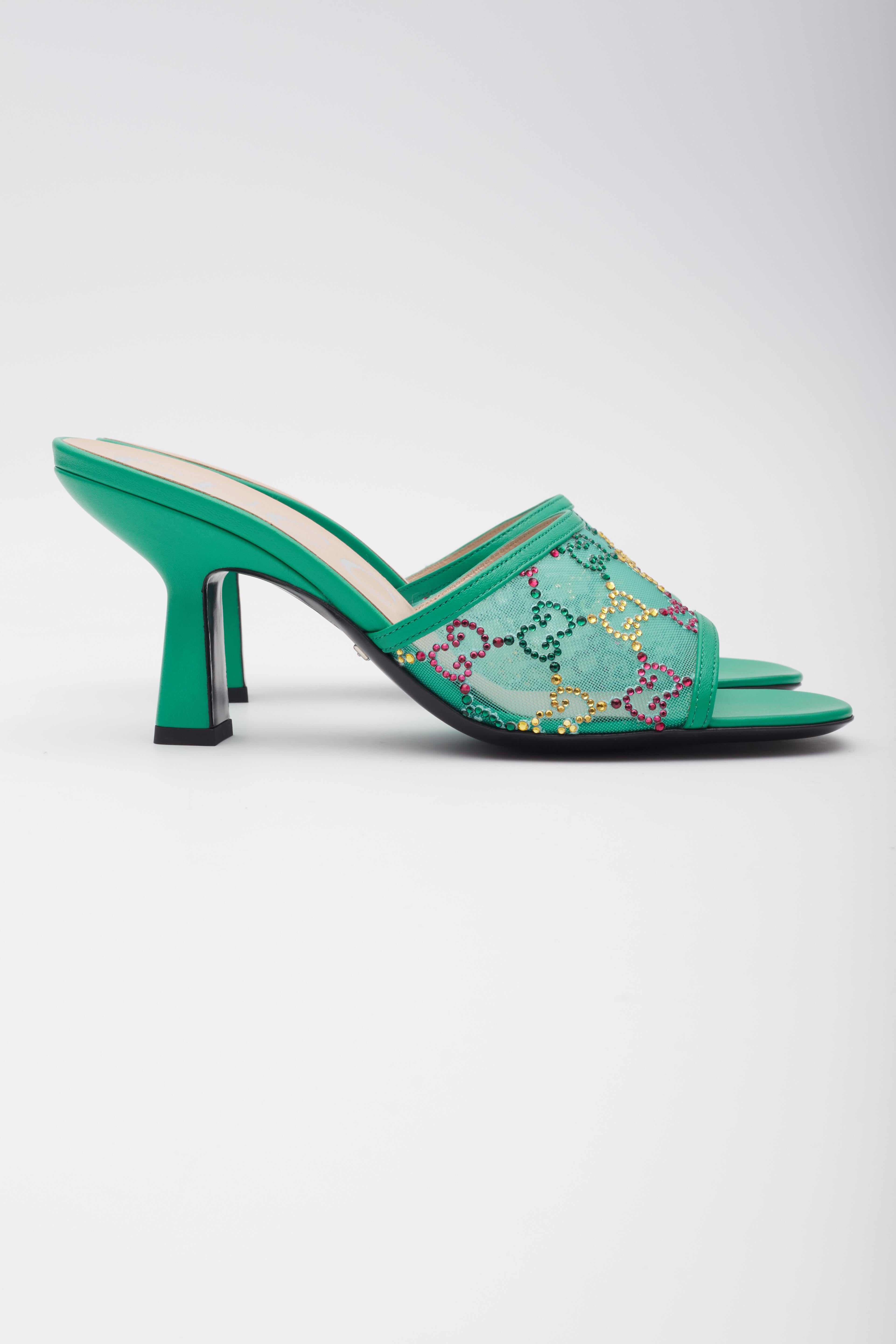 De las mujeres Gucci GG Cristal Embellished Malla Charlott Sandalia Tacones EU 39.5 en venta