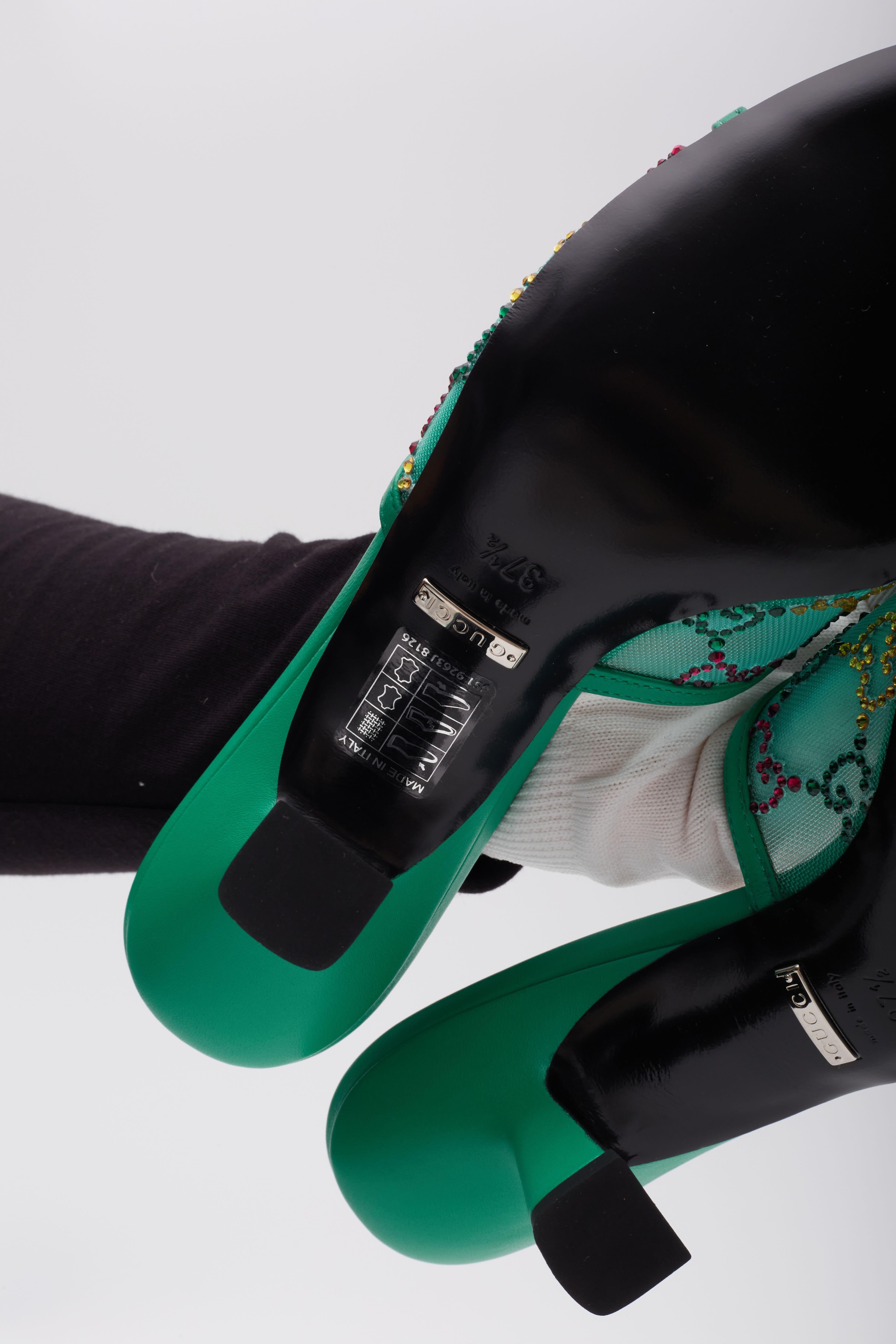 Gucci GG Cristal Embellished Malla Charlott Sandalia Tacones EU 39.5 en venta 2
