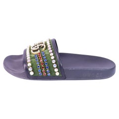 Gucci GG Crystal Embellished Slide Sandals - EU 39