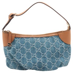 Gucci GG Denim Baguette Borsa Blu