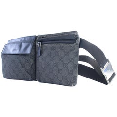 Used Gucci Gg Denim Fanny Pack Waist Pouch 228533 Charcoal Coated Canvas Travel Bag