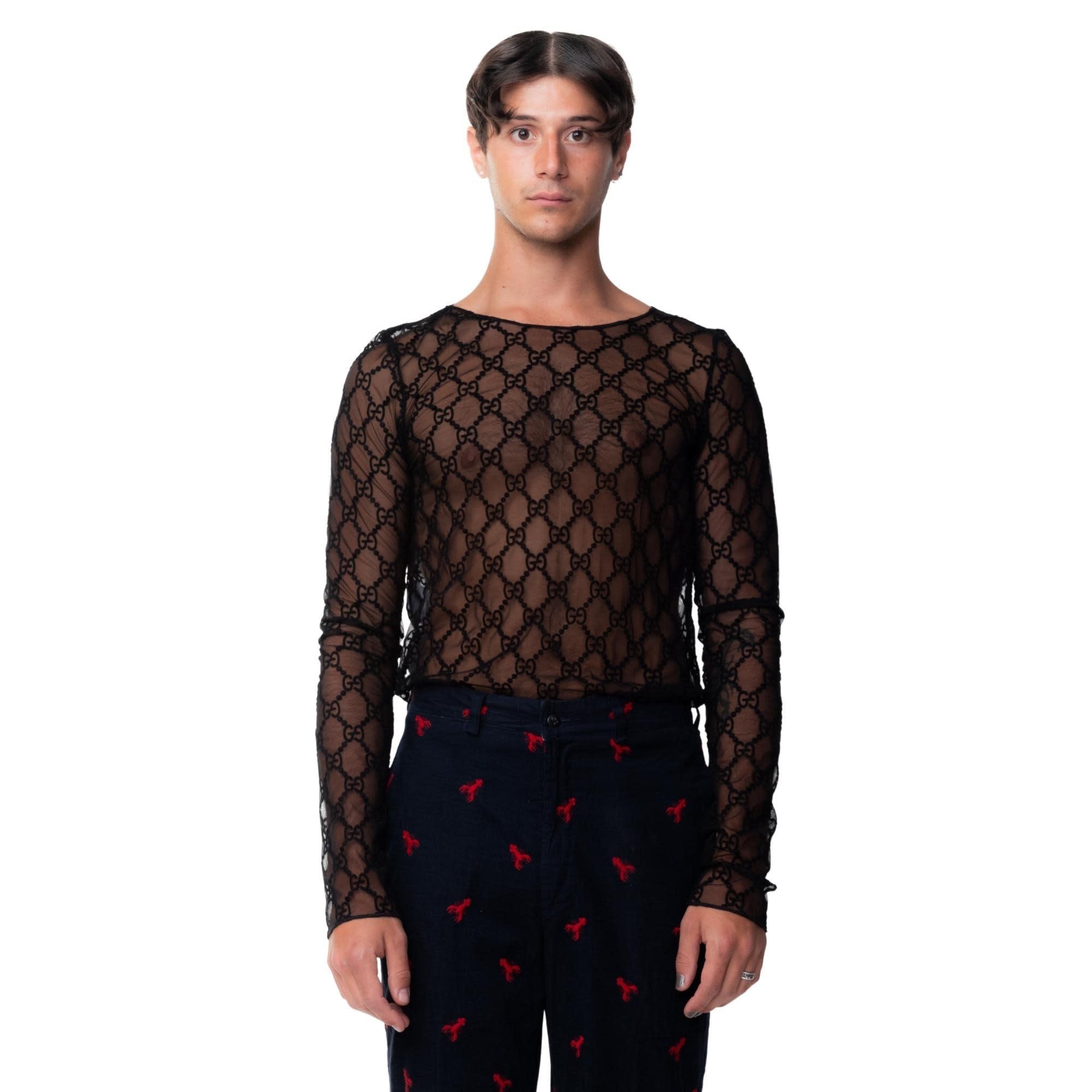 Gucci GG Diamond Embroidered Tulle Top (Large) For Sale 5