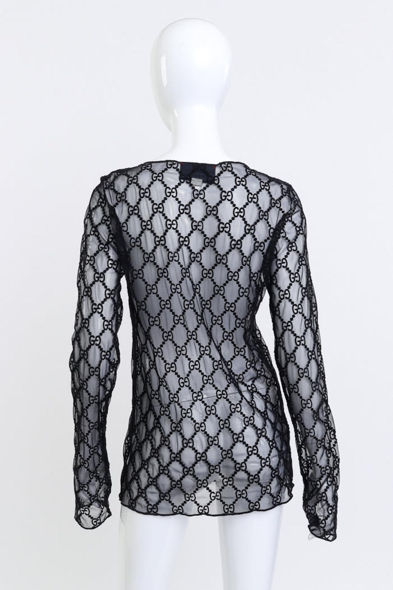 Gray Gucci GG Diamond Embroidered Tulle Top (Large) For Sale
