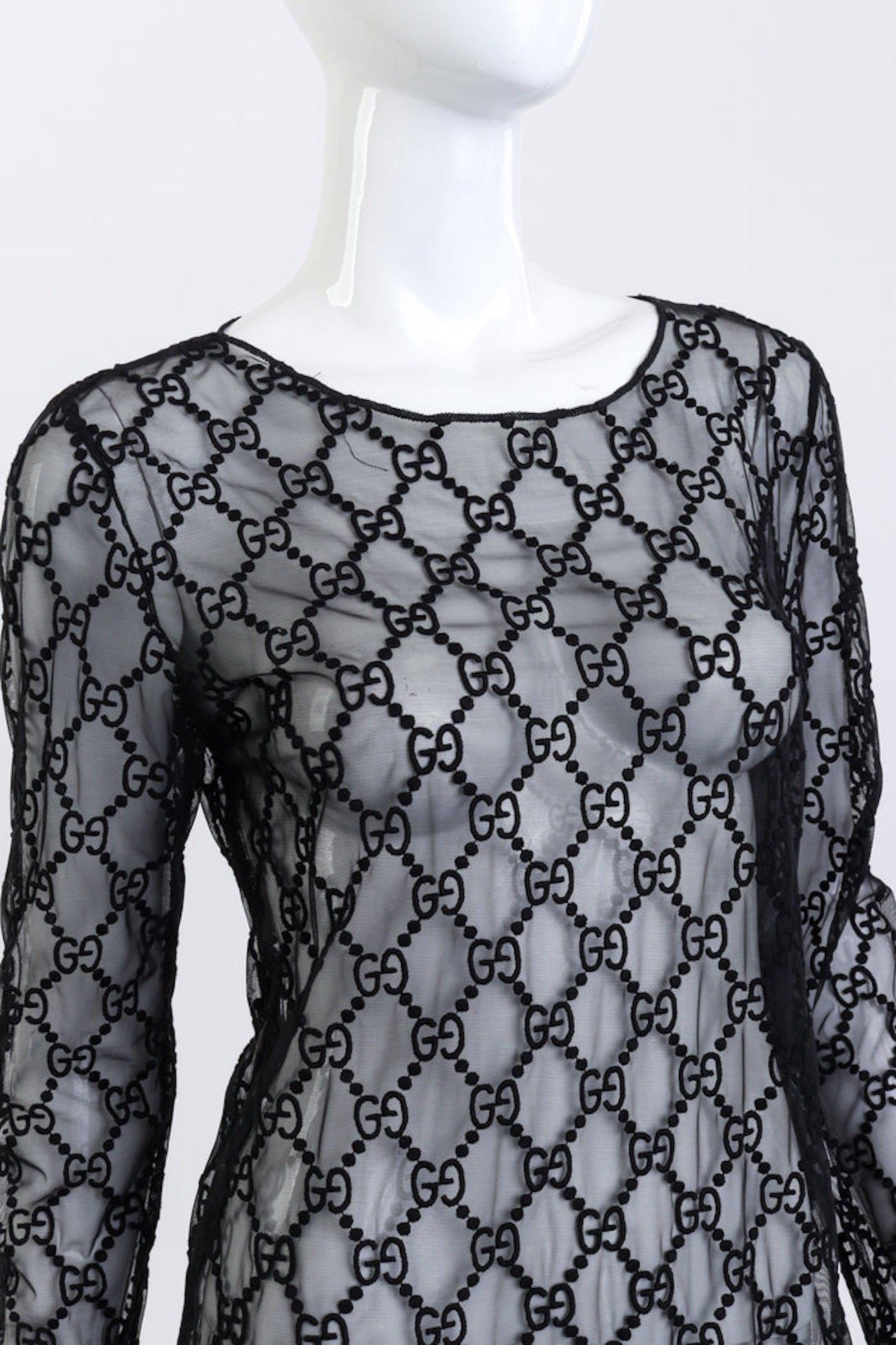 Women's Gucci GG Diamond Embroidered Tulle Top (Large) For Sale