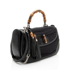 Gucci GG Embossed Neoprene Leather Bamboo Tassel Large Top Handle