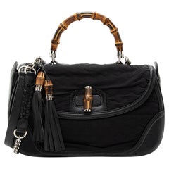 Gucci GG Embossed Neoprene Leather Bamboo Tassel Large Top Handle