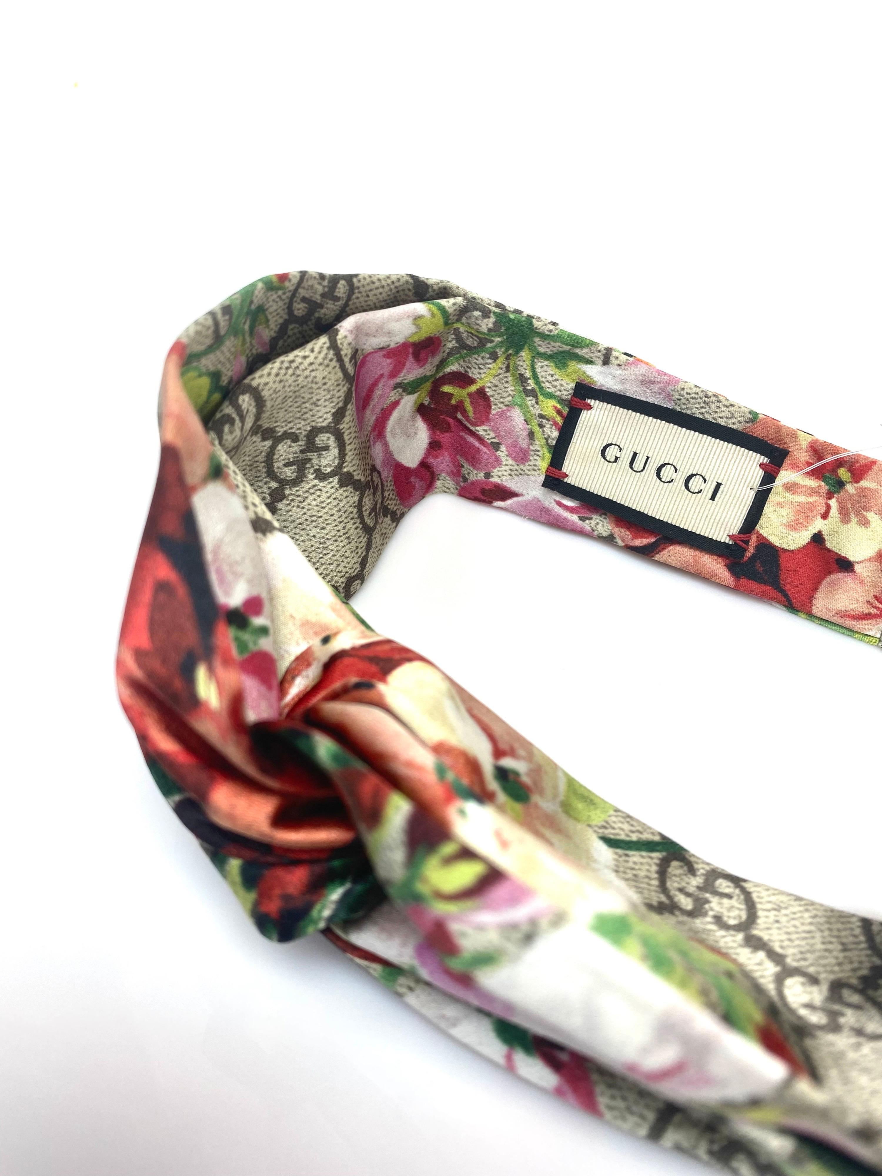 Brown Gucci GG Flora Print Silk Headband 