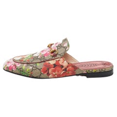 Used Gucci GG Floral Print Canvas Princetown Horsebit Mule Sandals Size 39.5