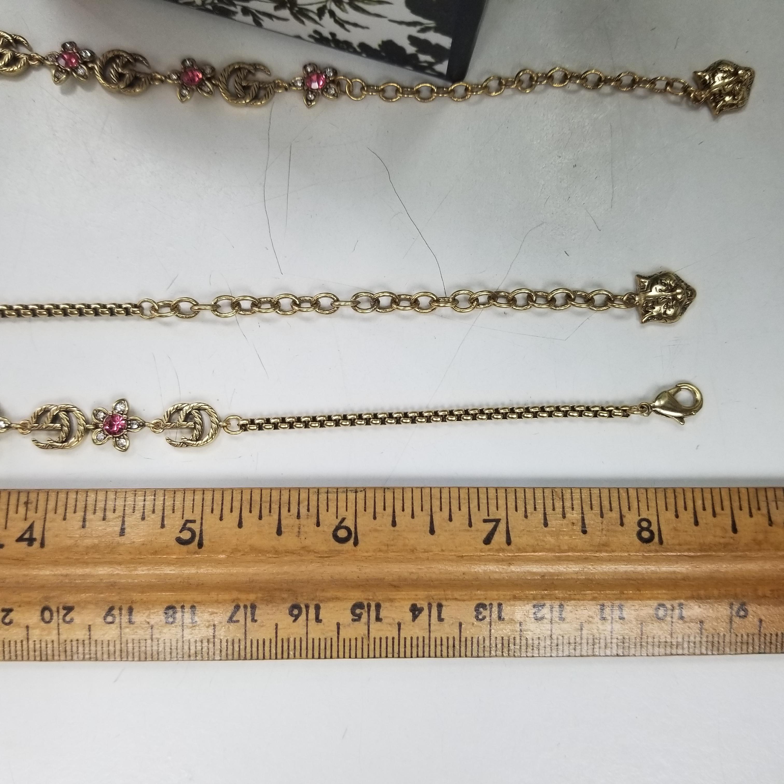 Round Cut GUCCI GG FLOWER & CRYSTALS adjustable bracelet and necklace set