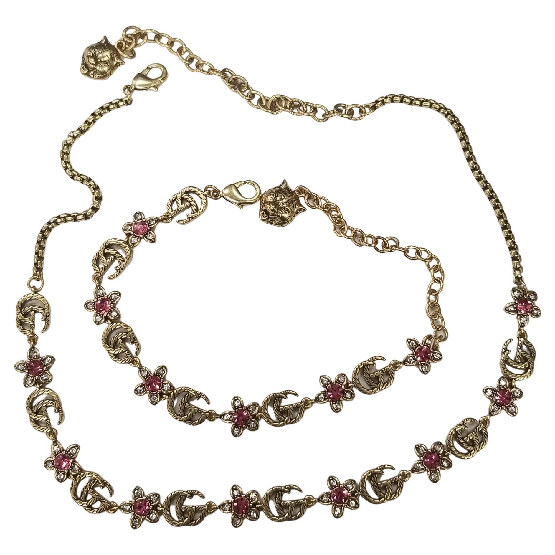 GUCCI GG FLOWER & CRYSTALS adjustable bracelet and necklace set
