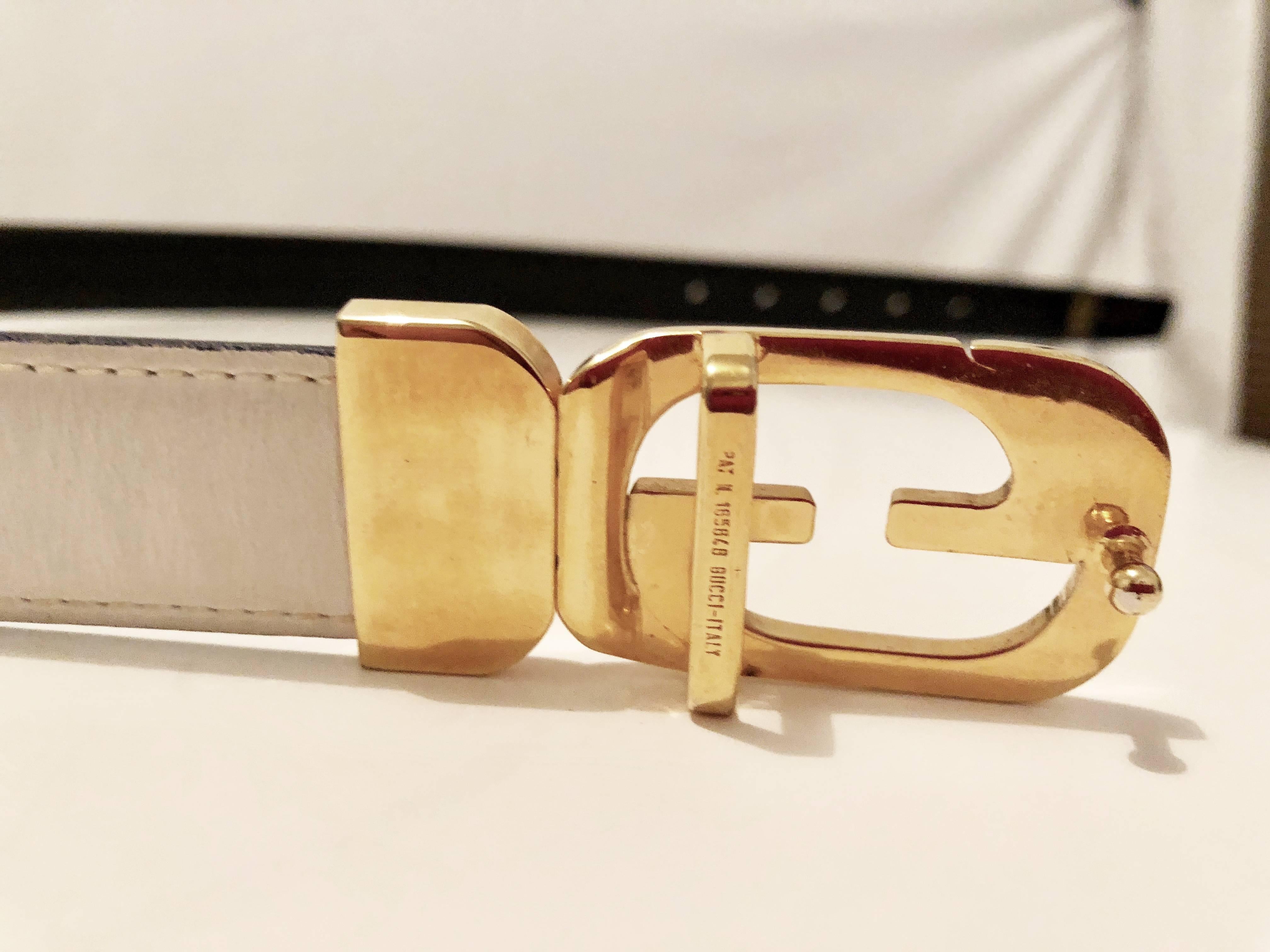 Gucci GG Gold Logo Buckle & Reversible Belt Strap Black White 26in - 30in 3