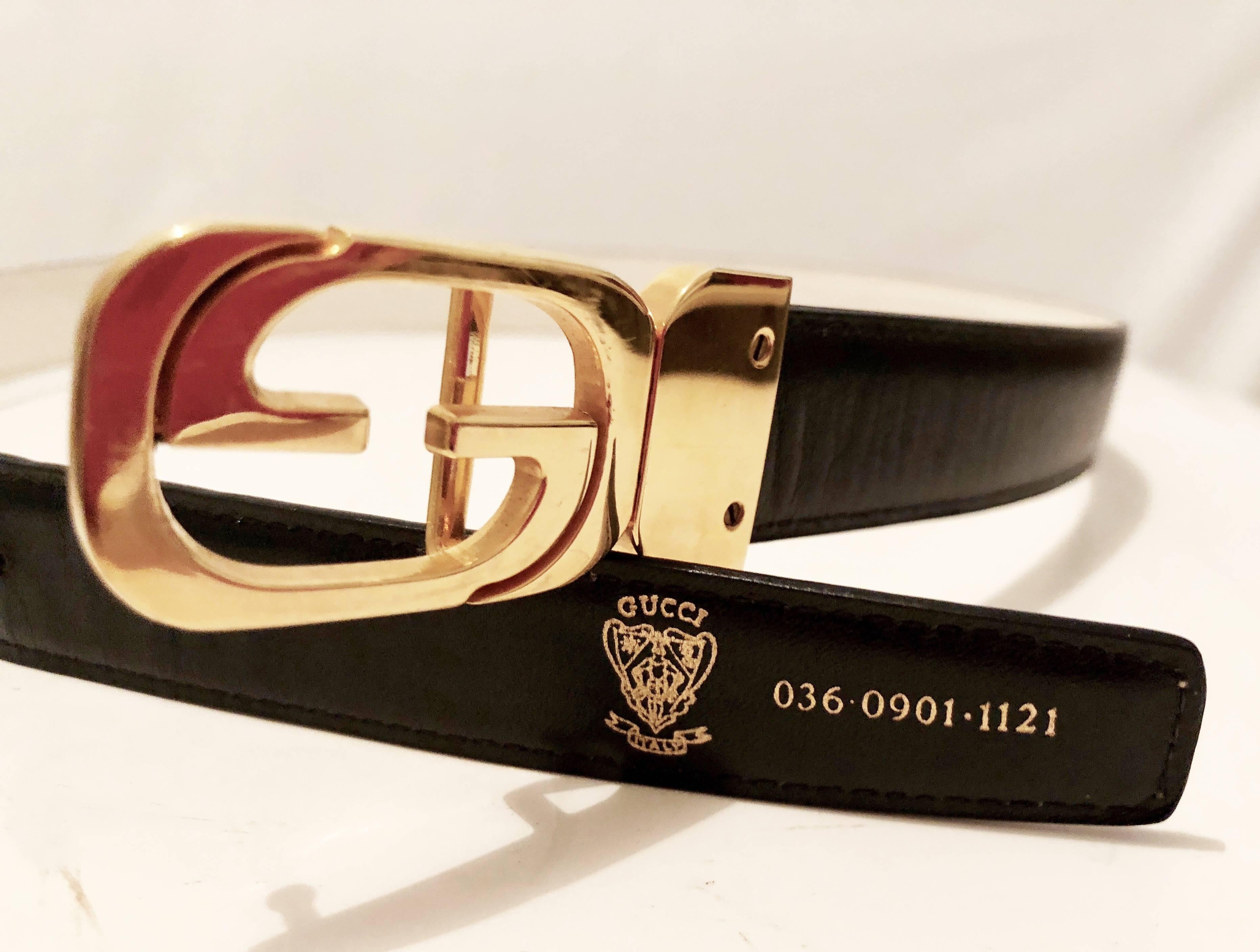 Gucci GG Gold Logo Buckle & Reversible Belt Strap Black White 26in - 30in 4
