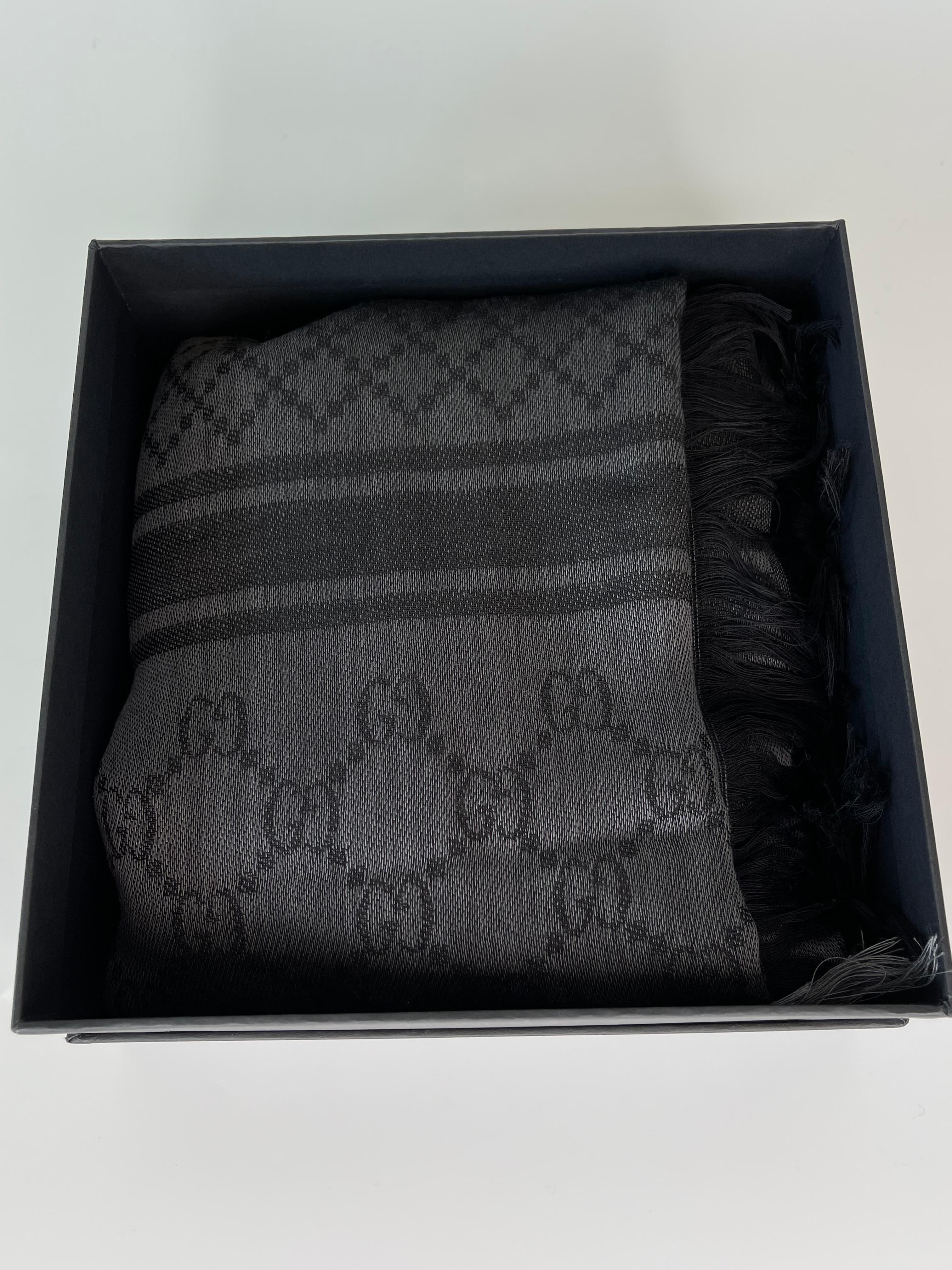 Gucci GG Guccissima Black and Grey Survive Silk Scarf Shawl Wrap (544615) 4