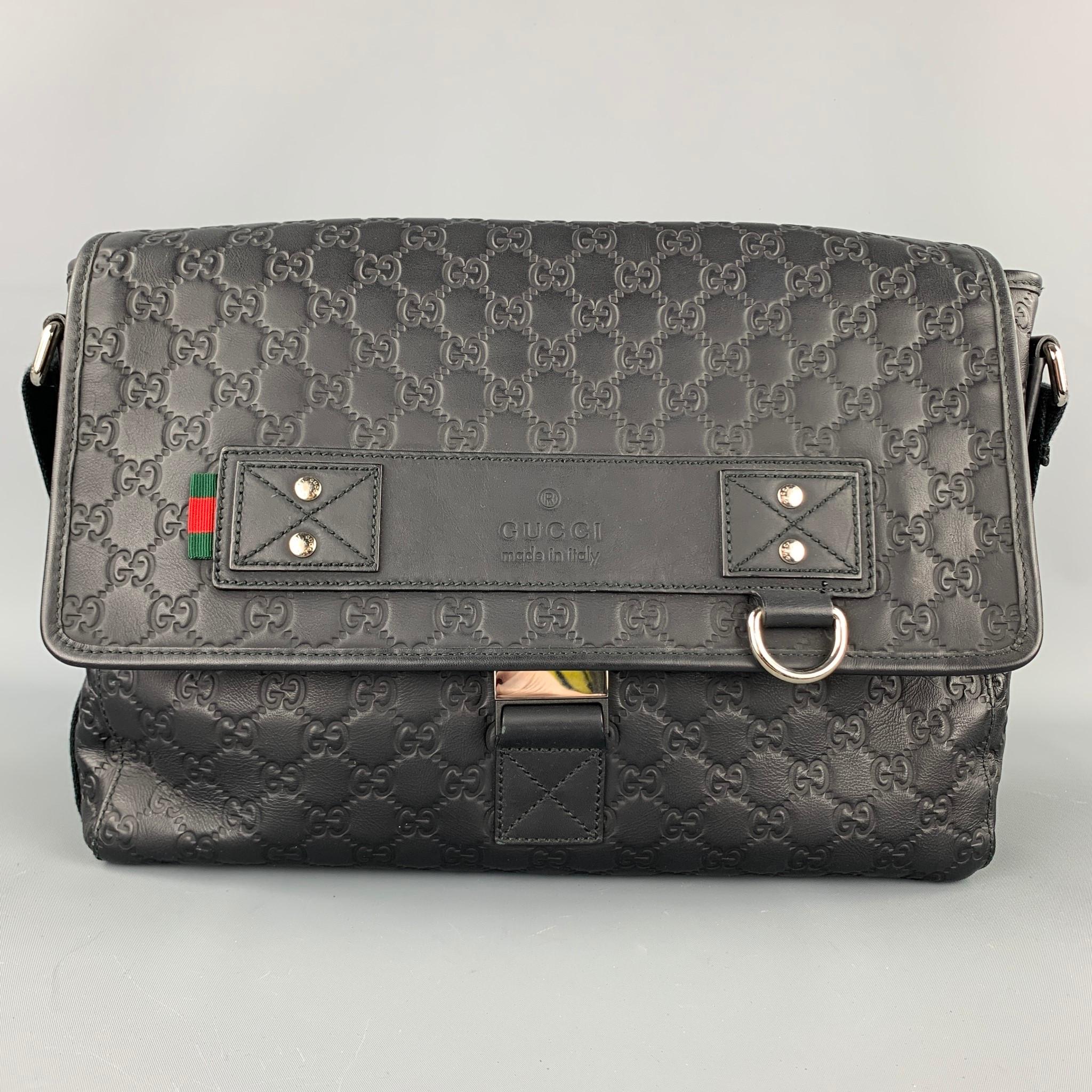 GUCCI GG Guccissima Black Monogram Leather Messenger Bag at 1stDibs