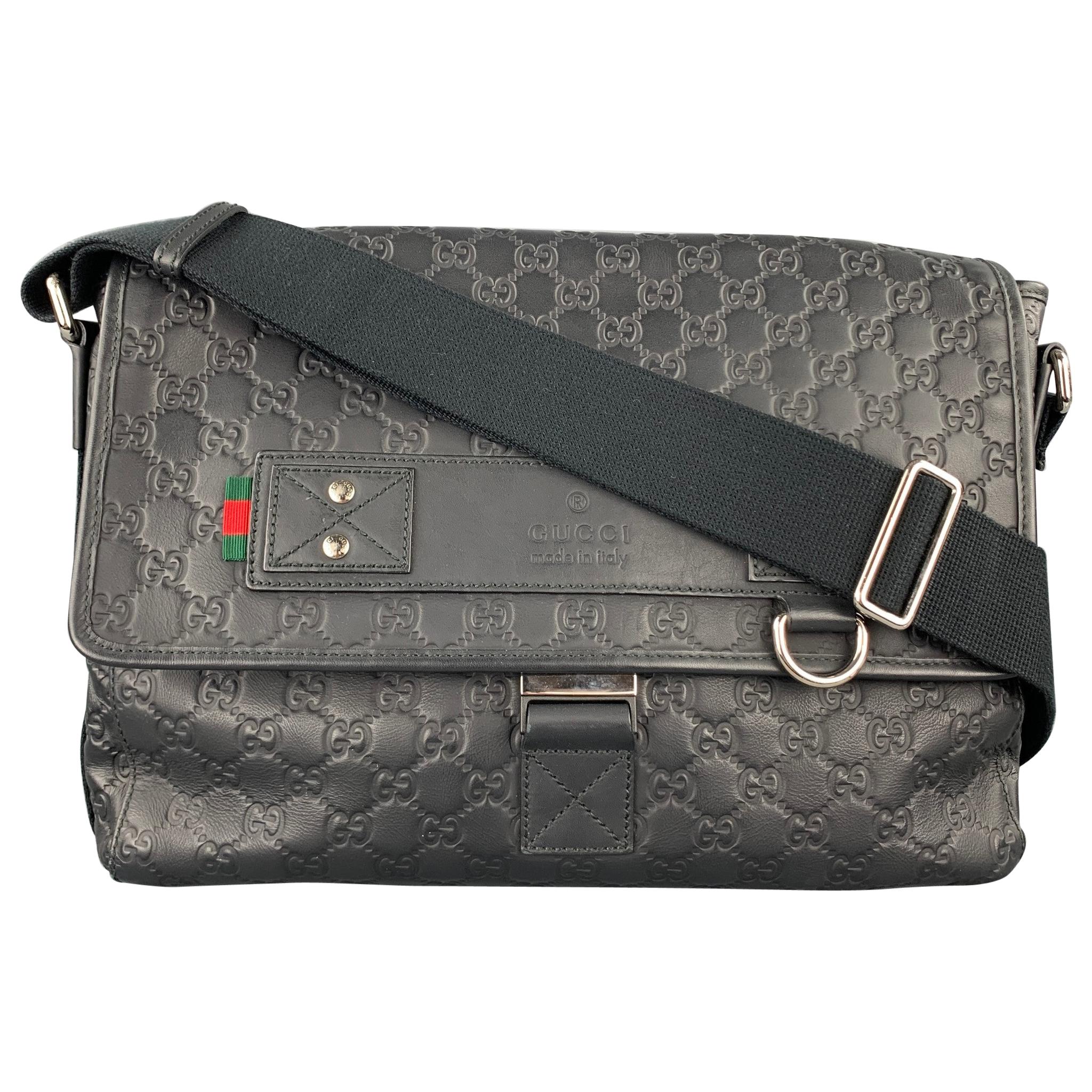 GUCCI GG Guccissima Black Monogram Leather Messenger Bag at 1stDibs