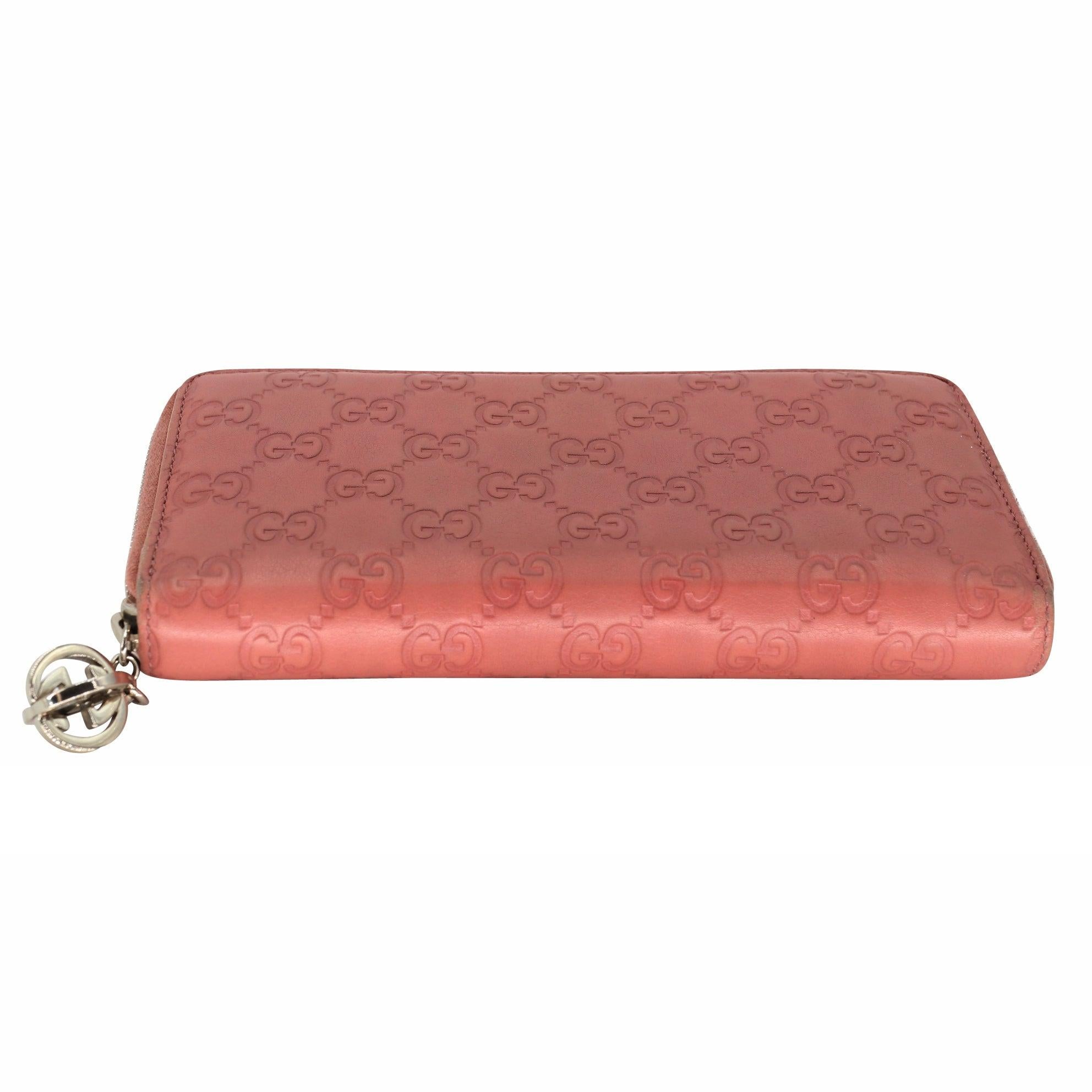 Women's Gucci GG Guccissima Pink Leather Zip Around Wallet LV-W1110P-A003 For Sale