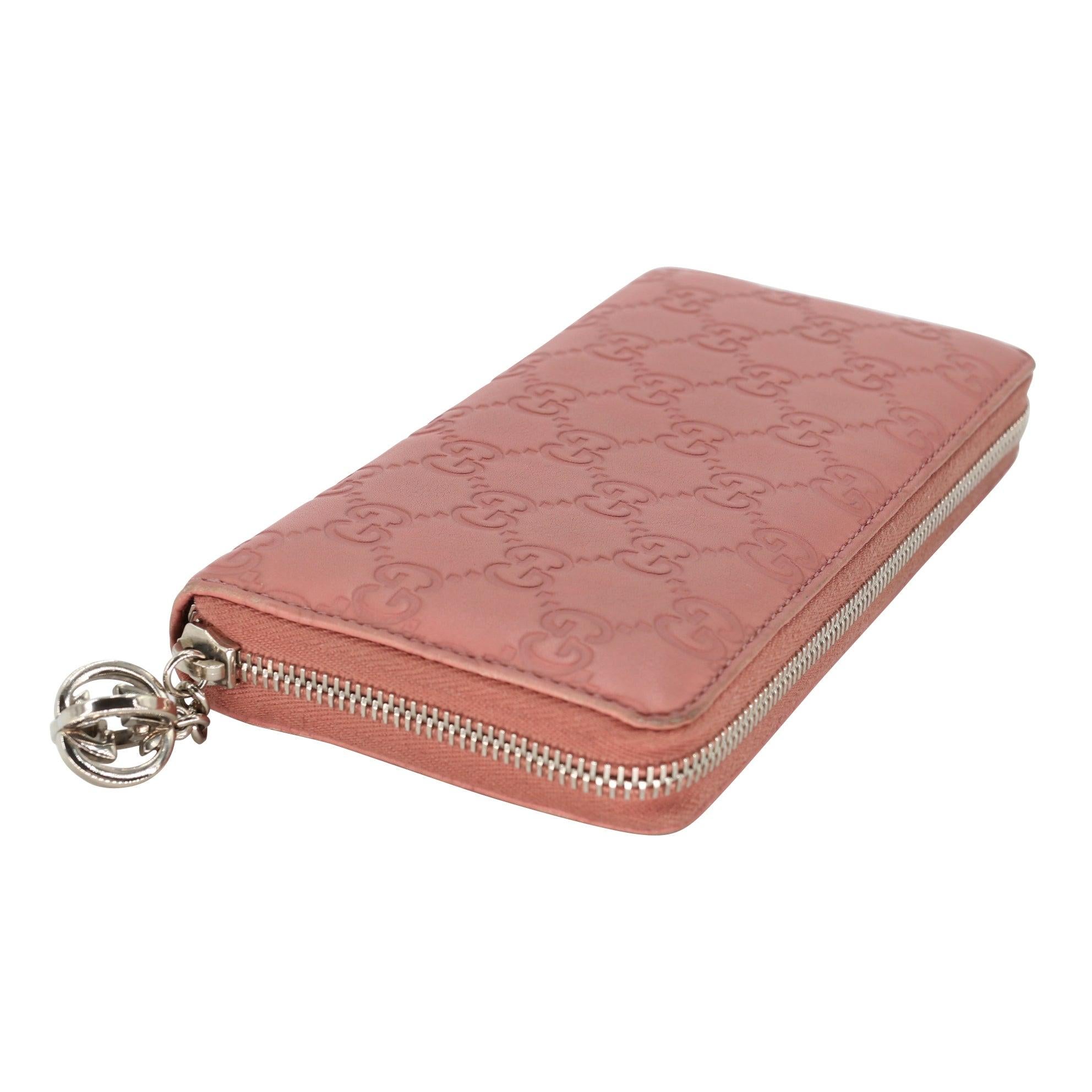 Gucci GG Guccissima Pink Leather Zip Around Wallet LV-W1110P-A003 For Sale 1