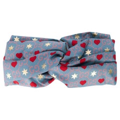 Used Gucci Gg Heart Silk Twill Headband Blue (609894)