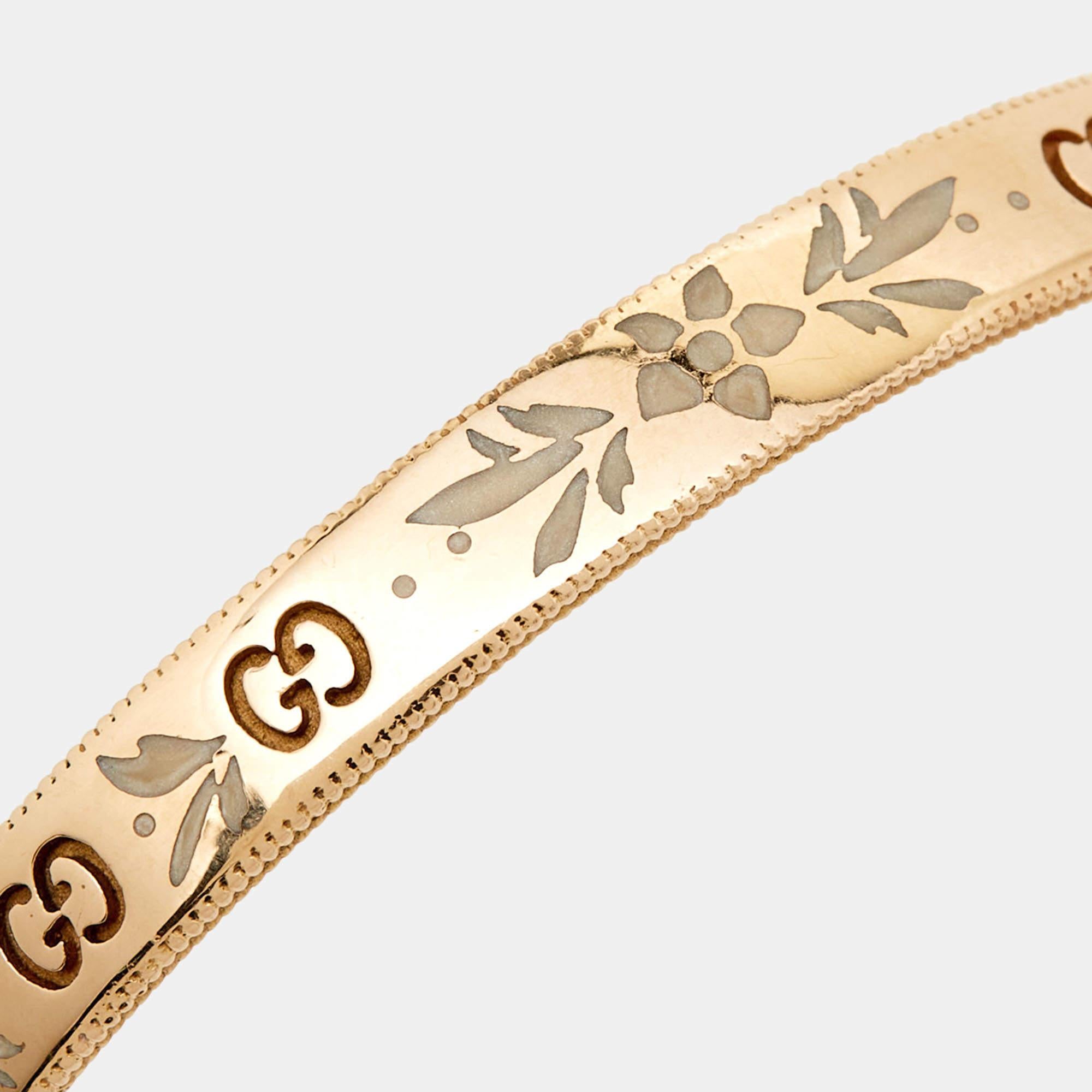 Contemporary Gucci GG Icon Blossom Enamel 18k Rose Gold Cuff Bracelet 16 For Sale