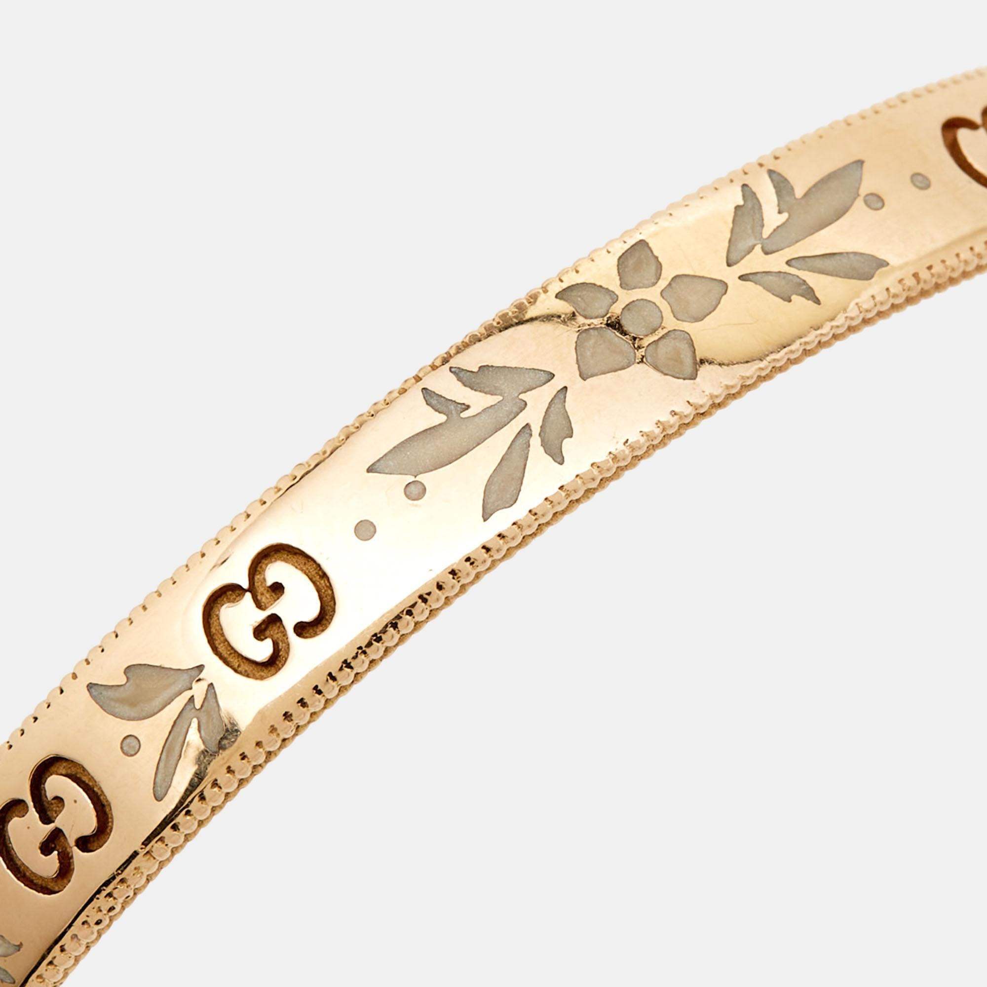 Gucci GG Icon Blossom Enamel 18k Rose Gold Cuff Bracelet 16 In Excellent Condition For Sale In Dubai, Al Qouz 2