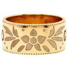 Gucci GG Icon Blossom Emaille 18k Gelbgold Ring Größe 52