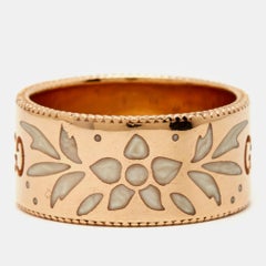 Used Gucci GG Icon Blossoms Enamel 18k Rose Gold Wide Band Size 53