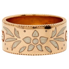 Vintage Gucci GG Icon Blossoms Enamel 18k Rose Gold Wide Band Size 53