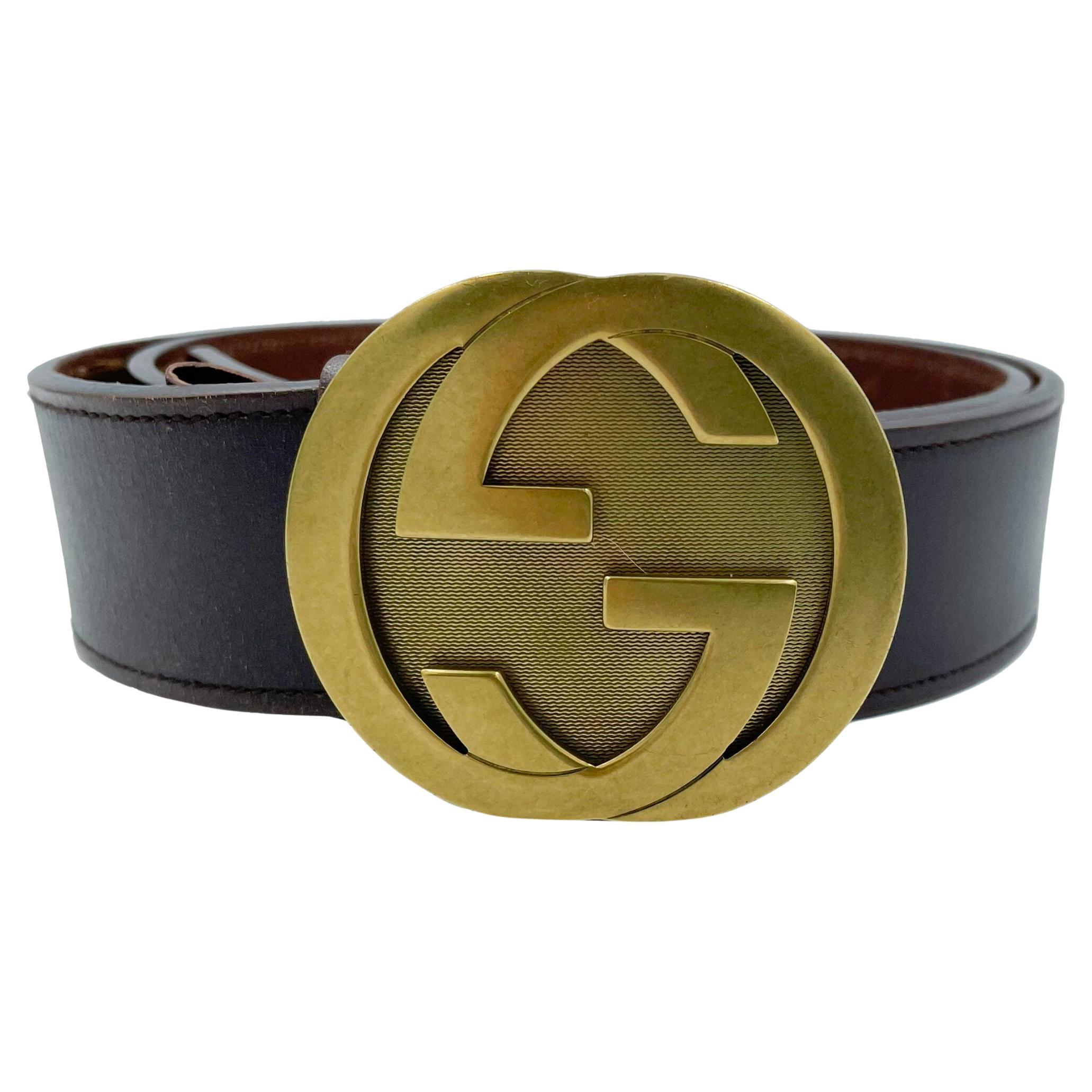 Gucci GG Gürtel mit ineinandergreifender Schnalle aus braunem Leder