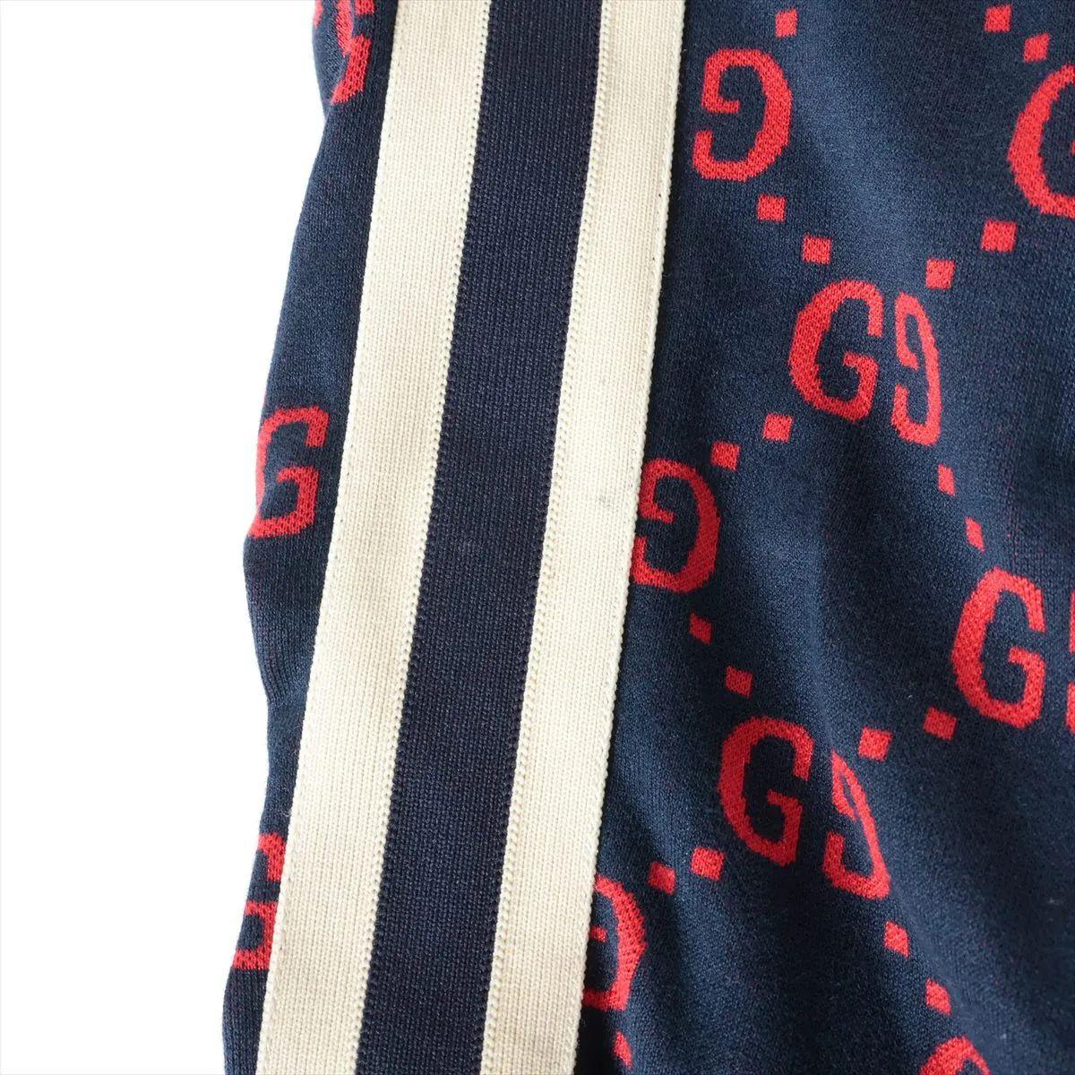 Gucci GG Jacquard Cotton Track Pants Navy Blue x Red For Sale 6