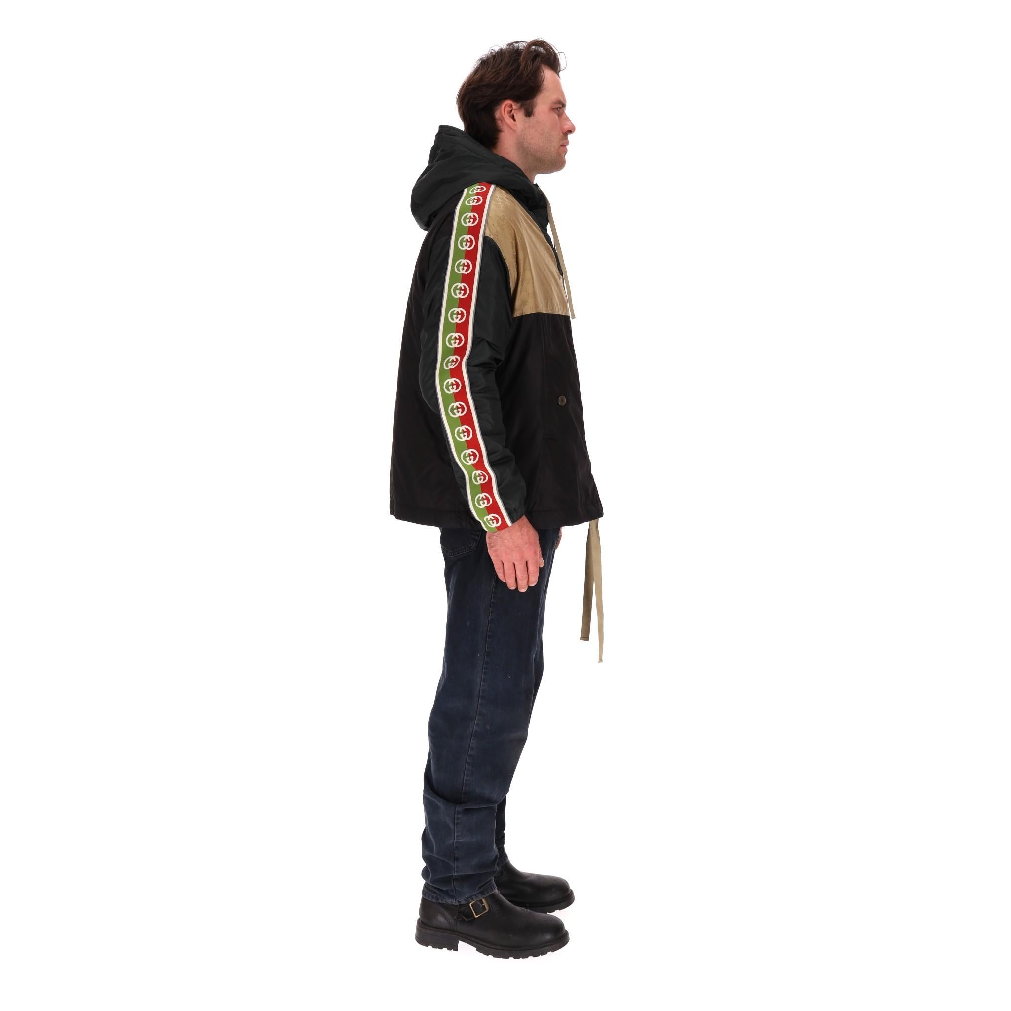 Black Gucci GG Jacquard Logo & Web Stripe Nylon Jacket For Sale