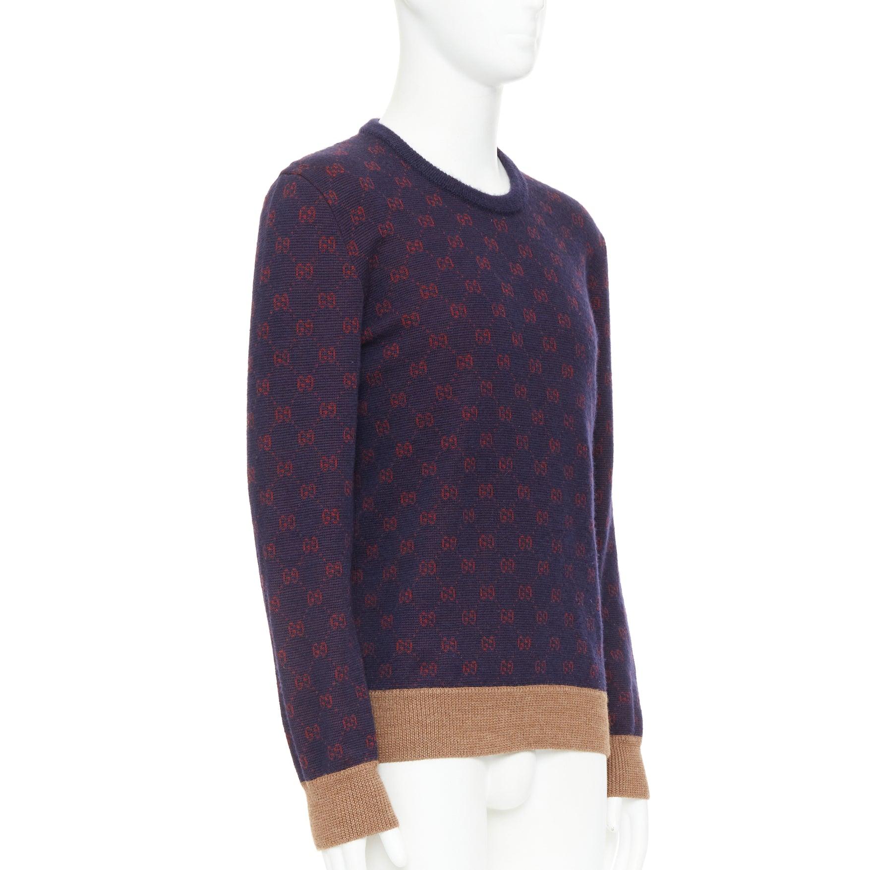 Noir Pull GG Jacquard violet rouge laine alpaga monogramme tricoté en vente