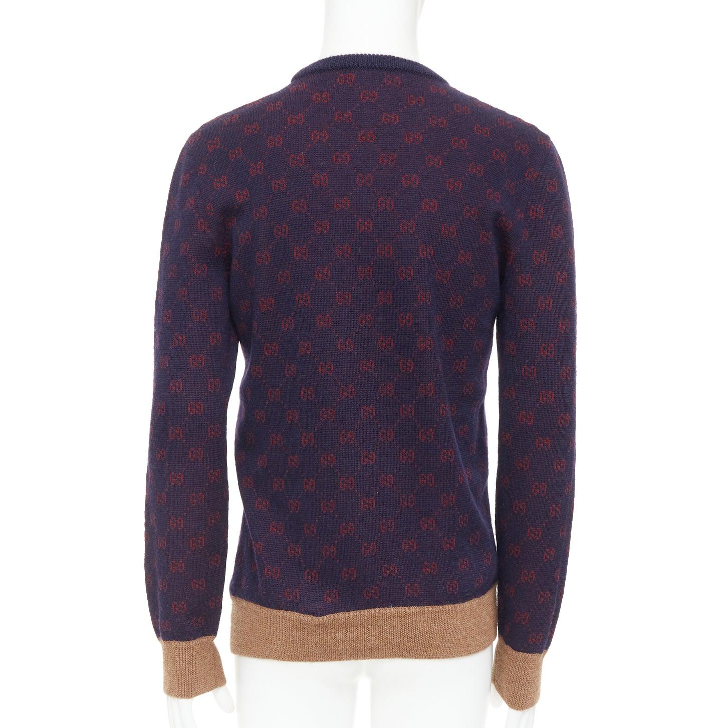 Pull GG Jacquard violet rouge laine alpaga monogramme tricoté Pour hommes en vente