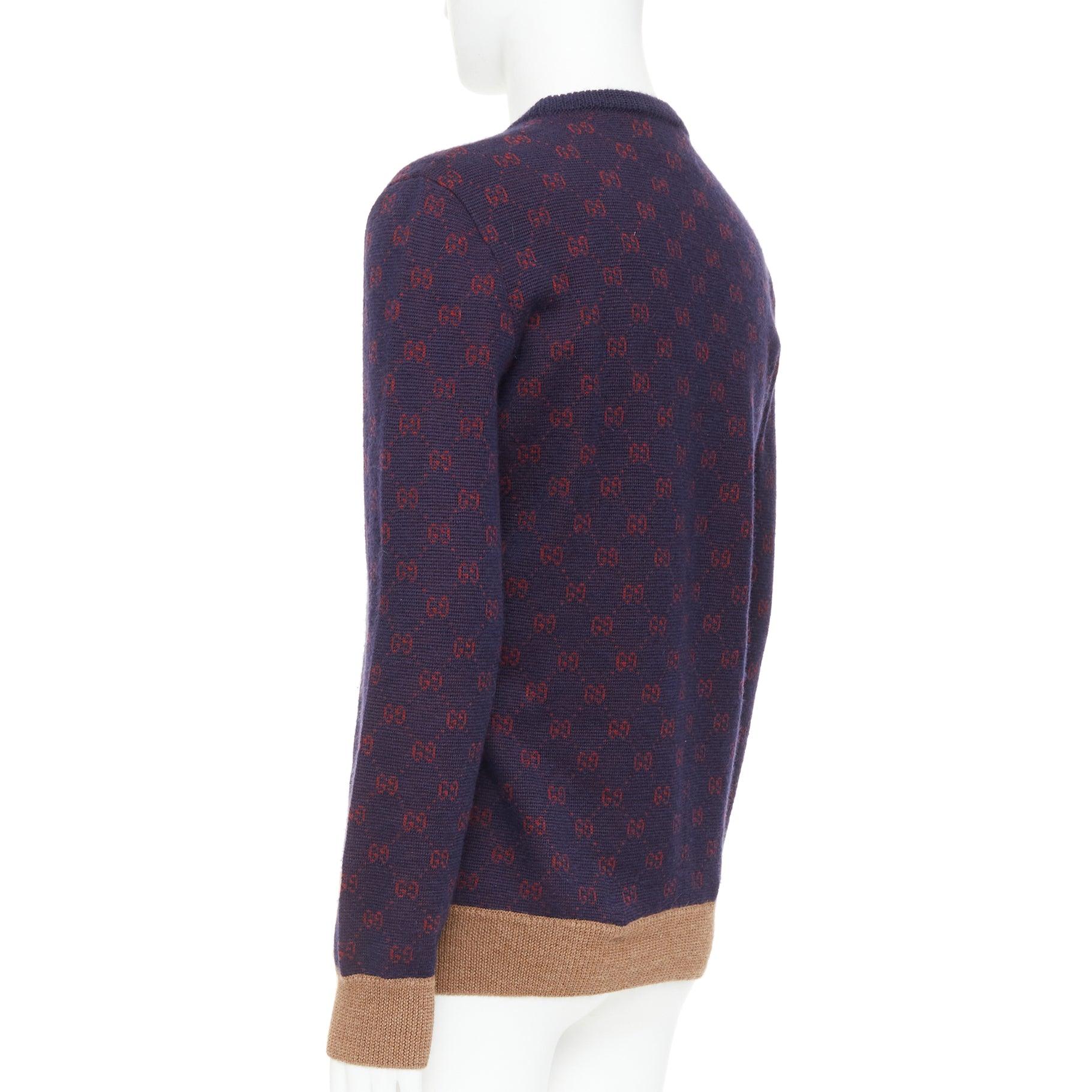 Pull GG Jacquard violet rouge laine alpaga monogramme tricoté en vente 1